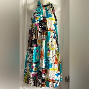 Jams World halter style dress, sz M, rayon vibrant cool summer dress